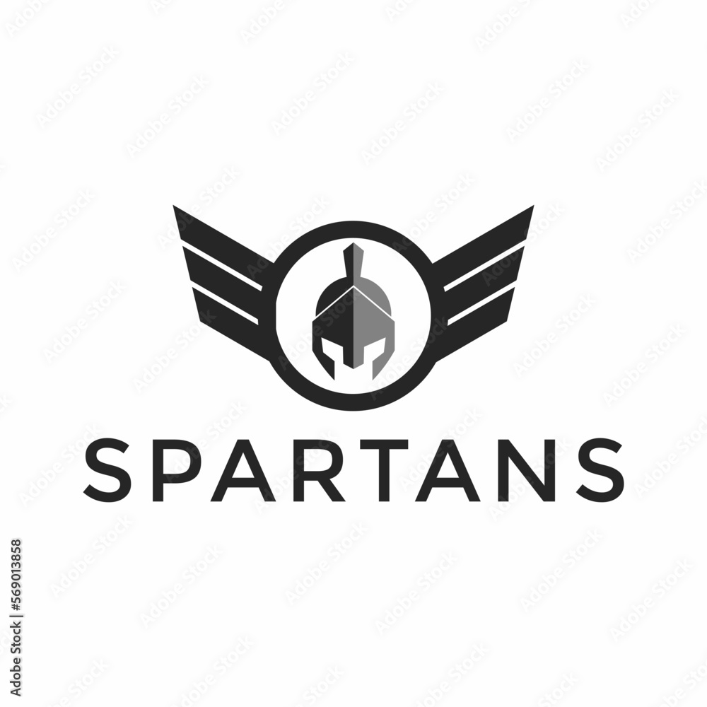Greek Sparta Armor Mask, Spartan Warrior Helmet with Wings Emblem Badge Logo design Greek Sparta Armor Mask, Spartan Warrior Helmet with Wings Emblem Badge Logo design
