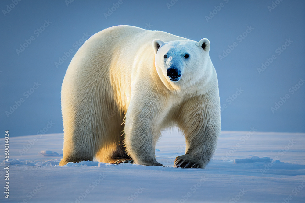 white polar bear walks on white snow, generative AI white polar bear walks on white snow, generative AI