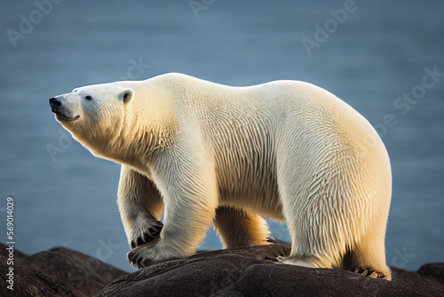 white polar bear walks on white snow  generative AI