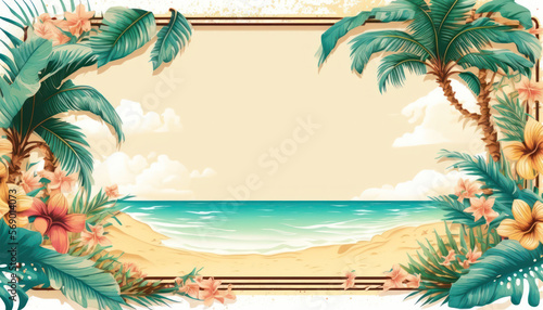 Copyspace of tropical natural frame abstract background. Nature and summer vacation concept. Generative AI photo