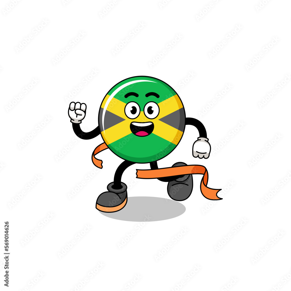 Mascot cartoon of jamaica flag running on finish line Mascot cartoon of jamaica flag running on finish line