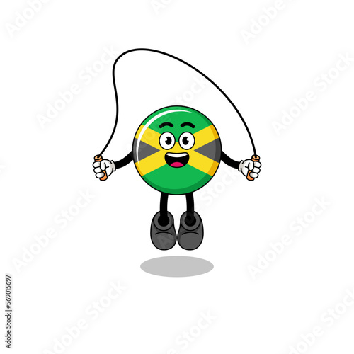 jamaica flag mascot cartoon is playing skipping rope