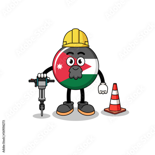Character cartoon of jordan flag working on road construction © Ummu