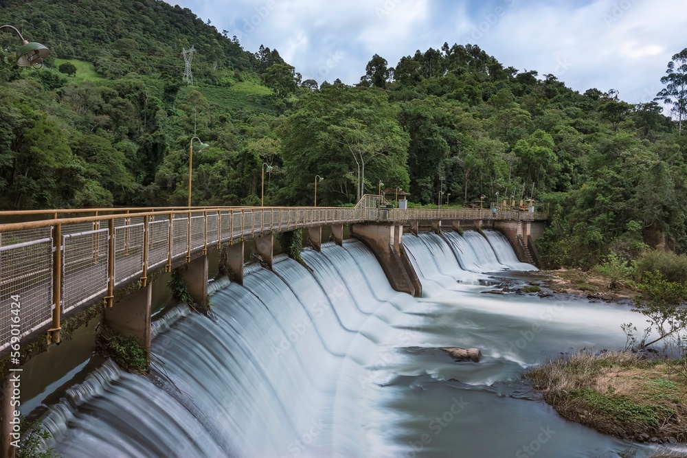 Andorinhas Waterfall, Antas dam 1, Lambari river. Poços de Caldas, Minas Gerais, Brazil. Long exposure photography.