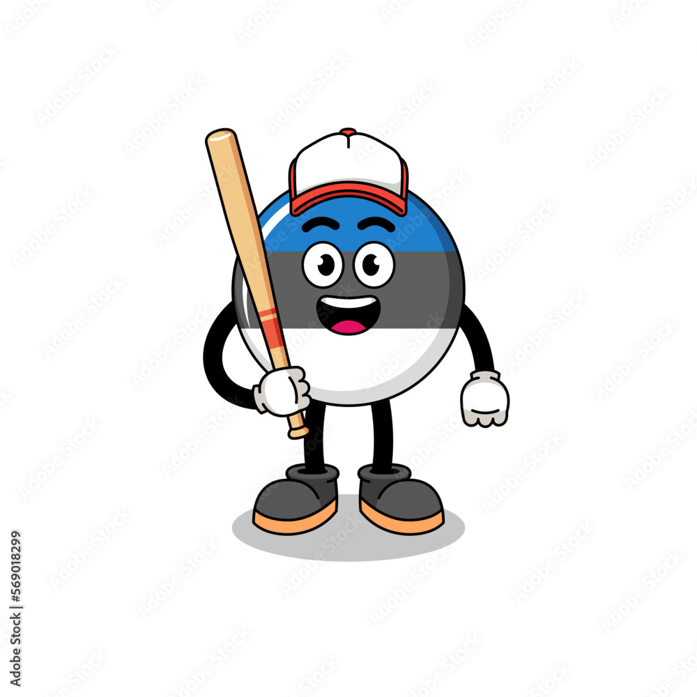 estonia flag mascot cartoon as a baseball player estonia flag mascot cartoon as a baseball player