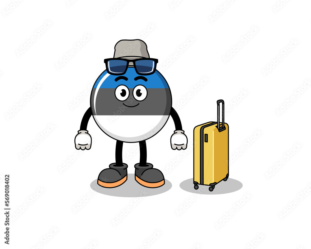 estonia flag mascot doing vacation
