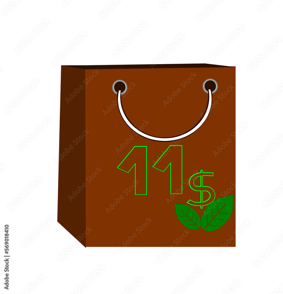 11 green dollar in brown bag with green leaf. Number eleven green 11 green dollar in brown bag with green leaf. Number eleven green
