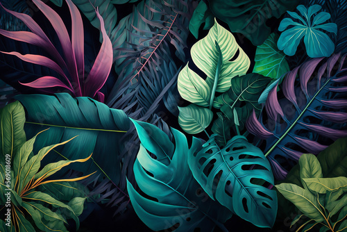 Wallpaper Mural Tropical leaves background. Vibrant display of exotic foliage. Generative AI Torontodigital.ca