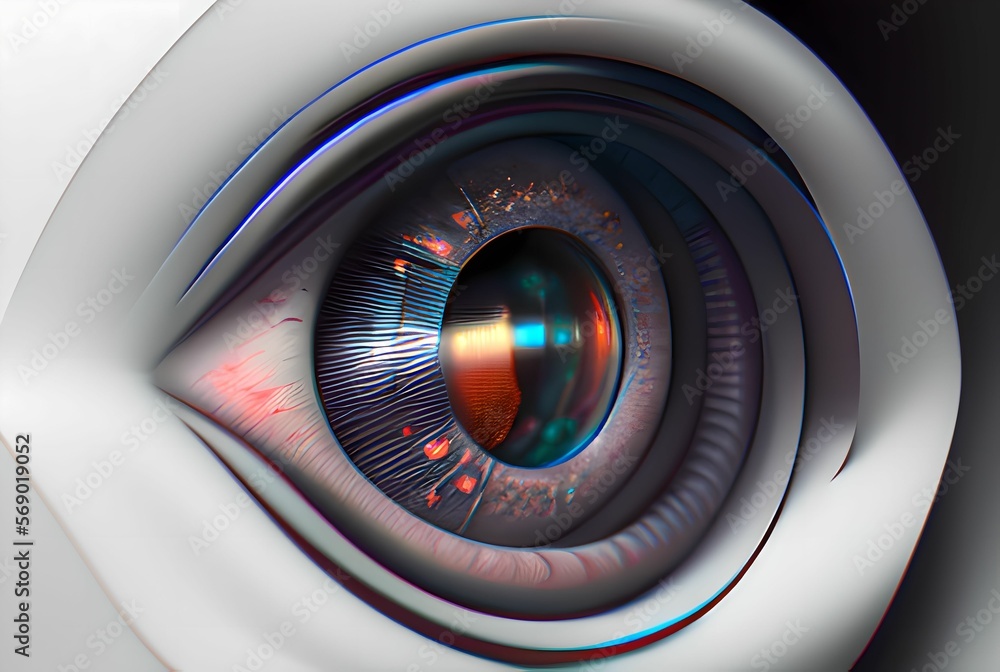 HighTech Robotic Eye of an Artificially Intelligent Android with a