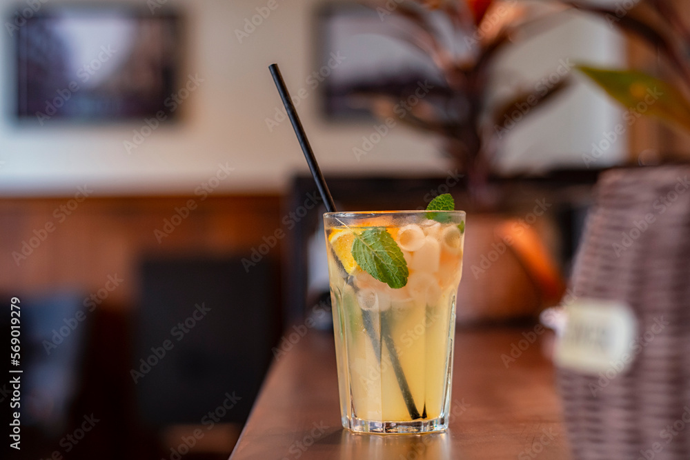 Cold drink from fresh fruits with ice in a coffee shop. Cold drink from fresh fruits with ice in a coffee shop.