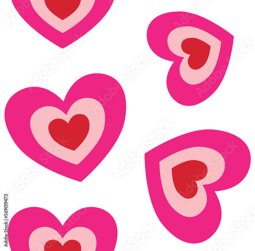 Vector seamless pattern of pink retro groovy hearts isolated on white background