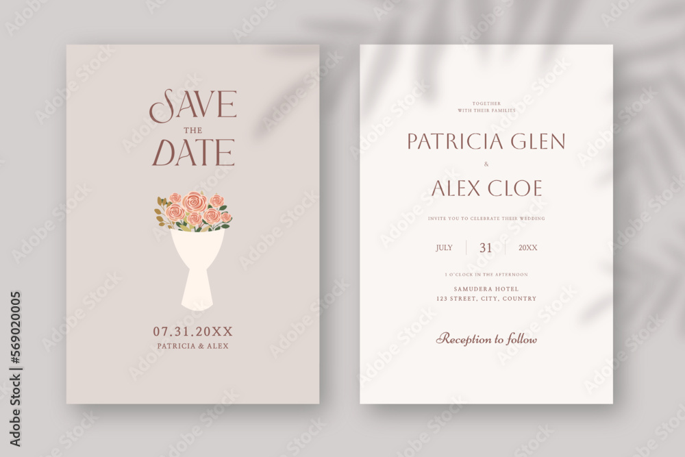 Wedding invitation template. Simple and minimalist wedding engagement template