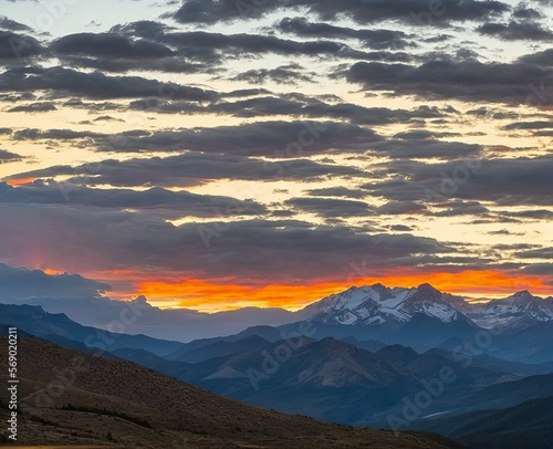 beautiful sunrise on mountain valley, beautiful sunset in the mountains © ozun