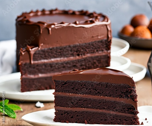 chocolate cake on a wooden background