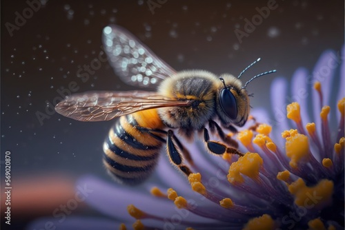 bee in a beehive on honeycomb eating honey from flowers, generative by AI © nishihata
