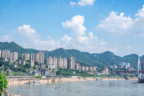 Riverside scenery on Nanbin Road  Chongqing  China