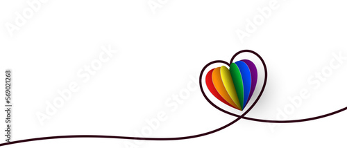 Rainbow paper heart. LGBT heart. Paper heart. Valentine's card. Vector illustration banner.