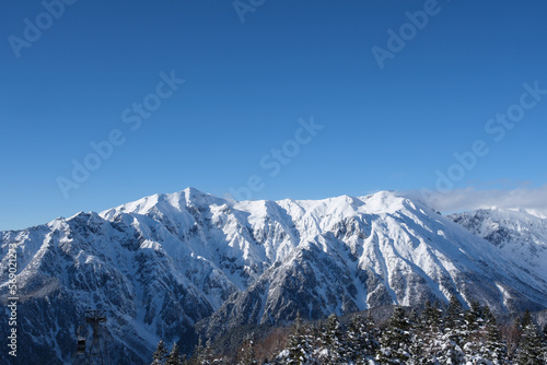 新穂高ロープウェイの西穂高口駅の展望台より笠ヶ岳を望む。
