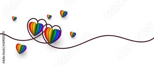Rainbow paper heart. LGBT heart. Paper heart. Valentine's card. Vector illustration banner.