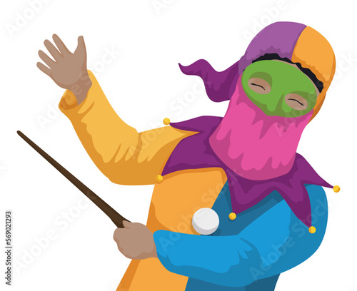 Monocuco character from Barranquilla's Carnival pointing with its totumo's rod, Vector illustration photo