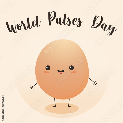 Cute soybean mascot. Cartoon funny kawaii character. World pulses day, World legumes Day, cultivating pulses, grain legumes.