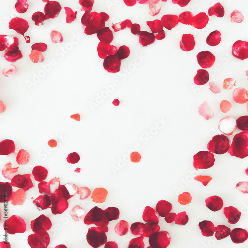 Festive Valentine's Day, with lots of hearts, love, petals with shapes of hearts, , white background, Generative AI