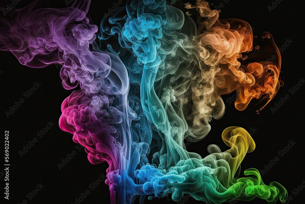 Fototapeta premium Colorful abstract smoke on black background. generative ai