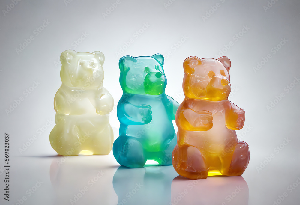 three gummy bears on white, isolated, generative ai three gummy bears on white, isolated, generative ai