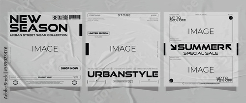 Modern urban futuristic streetwear fashion design for social media post template, poster and print for tshirt. editable template bundle design