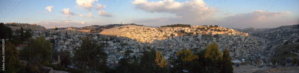 .Sunset in Jerusalem Israel with panoramic view