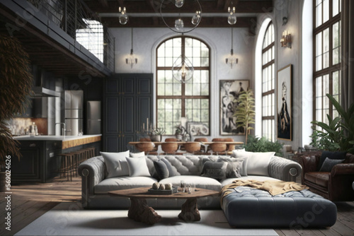 Luxury workspace office industrial space modern interior classy furniture good taste office industrial loft generative ai