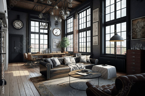 Luxury workspace office industrial space modern interior classy furniture good taste office industrial loft generative ai
