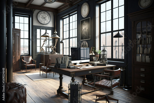 Luxury workspace office industrial space modern interior classy furniture good taste office industrial loft generative ai