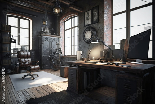 Luxury workspace office industrial space modern interior classy furniture good taste office industrial loft generative ai