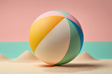 3d plastic beach ball with light pastel backdrop made by generative ai