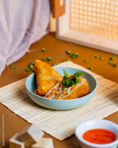 risol with prawns and vegetables. Indonesian snacks photo