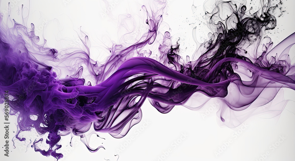 Abstract smoky wave flowing in violet colors on white background. generative ai