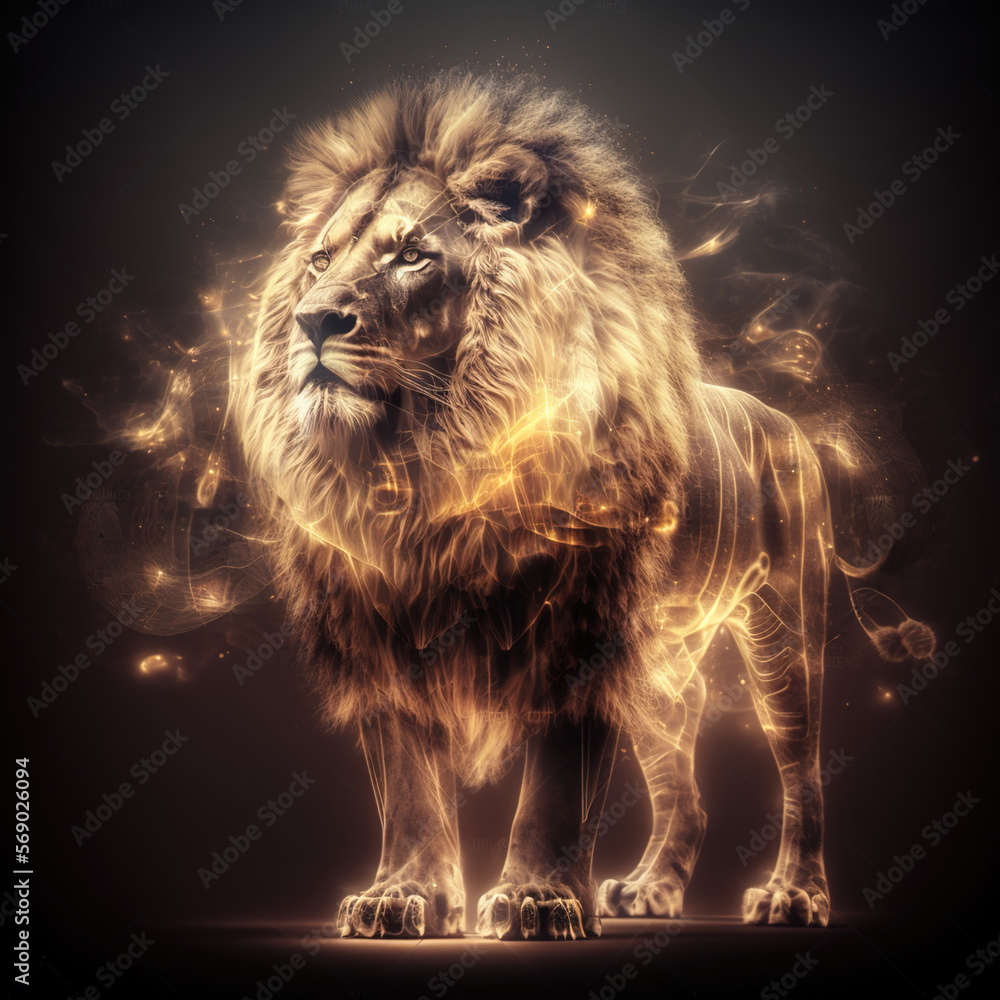 Naklejka premium lion in the dark