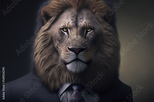 Lion animal in suit, isolated, business, personality type, animal types created with generative ai technology