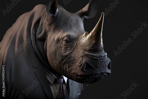 Rhino animal in suit, isolated, business, personality type, animal types created with generative ai technology