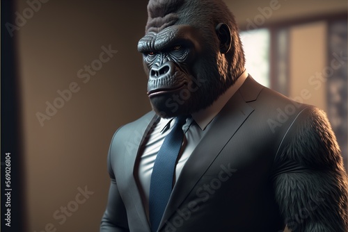 Gorilla animal in suit, isolated, business, personality type, animal types created with generative ai technology