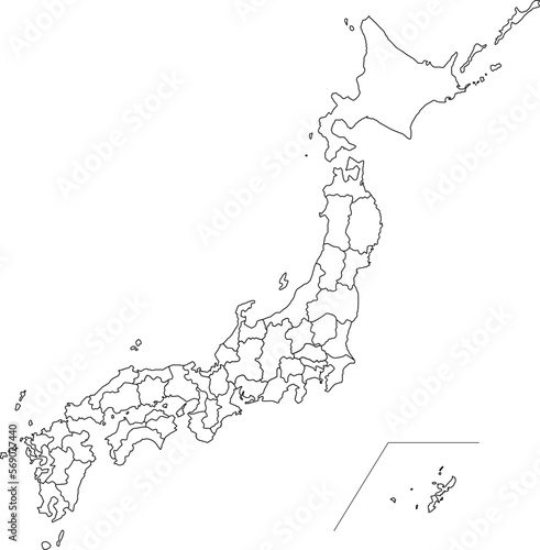パーツ毎に分割できる日本地図のシルエットイラスト（県境入り）　パーツ分け