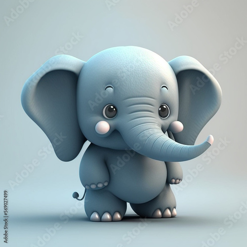 Cute elephant 3d style with clean background created with Generative AI technology