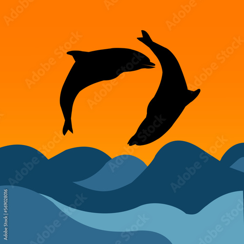 silhouette of a dolphin jumping