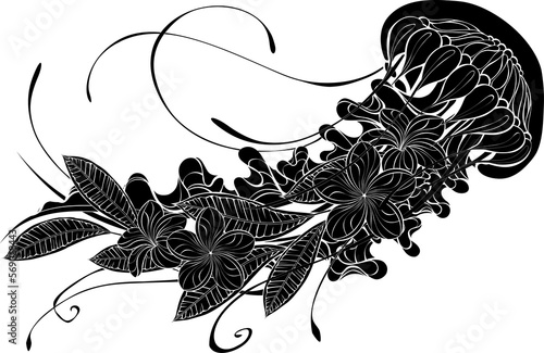 Large jellyfish with plumeria