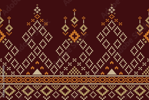 Nature vintages cross stitch traditional ethnic pattern paisley flower Ikat background abstract Aztec African Indonesian Indian seamless pattern for fabric print cloth dress carpet curtains and sarong