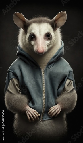 Cool, Cute and Adorable Humanoid Possum in Stylish Sportswear: A Unique Athletic Animal in Action with Comfortable Activewear and Gym Clothes like Men, Women, and Kids (generative AI)