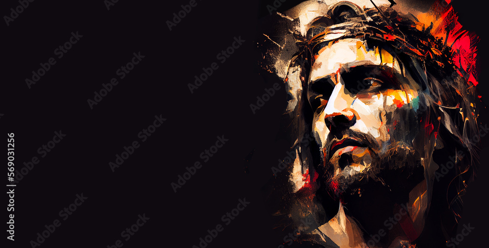 Jesus Christ on the cross banner background. Artistic abstract religious background illustration with copy space for text.Generative AI - obrazy, fototapety, plakaty 