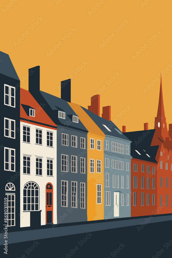 cityscape of old european city with buildings vector illustration design