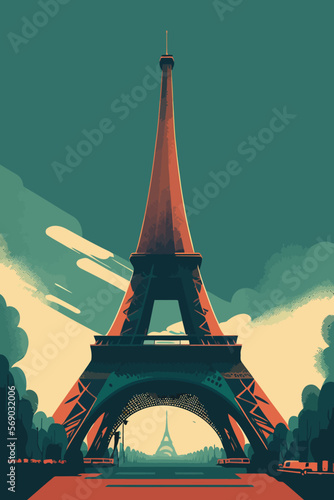 Eiffel tower in Paris, France. Vector illustration in retro style